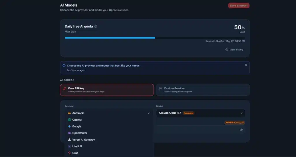 Cấu hình API key trong TryOpenClaw.io
