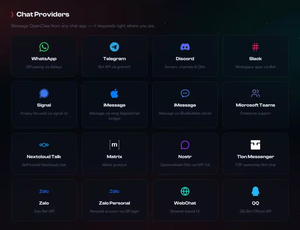 OpenClaw chat providers