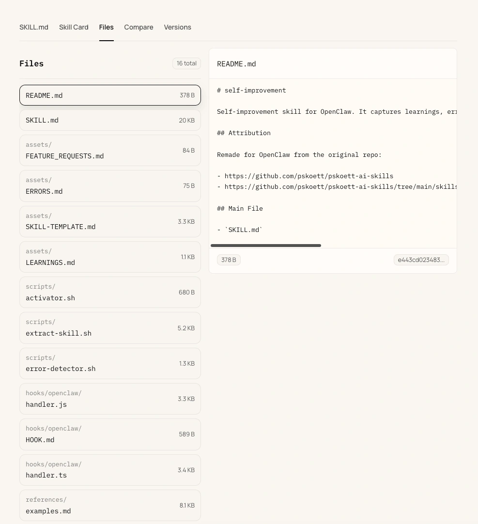 Xem tất cả file trước khi cài skills