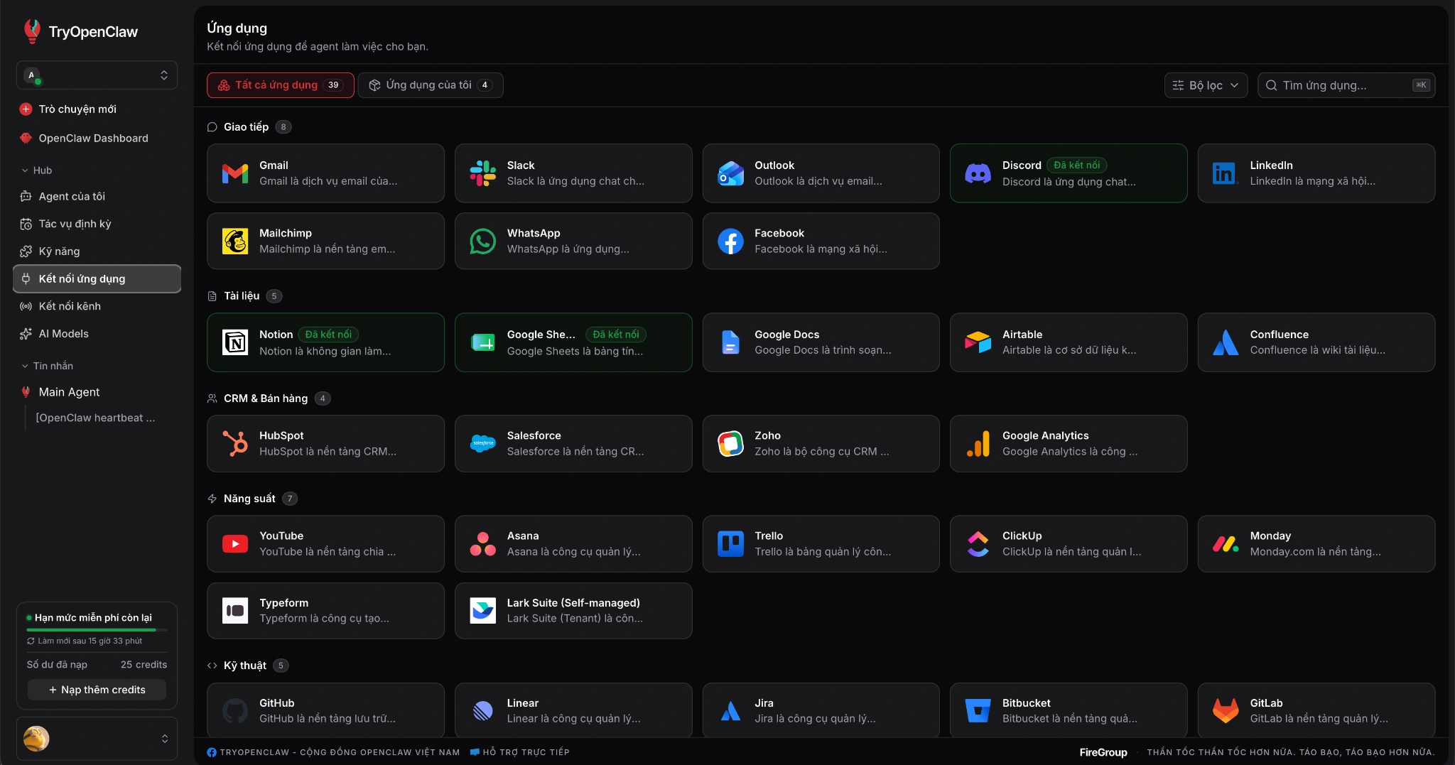 Giao diện TryOpenClaw.io