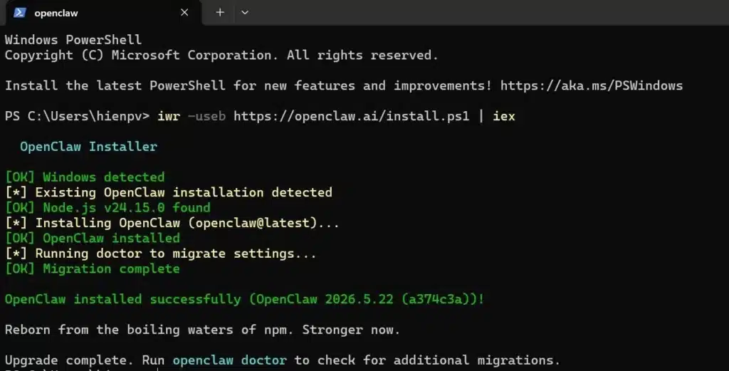 Cài đặt OpenClaw trong Window PowerShell