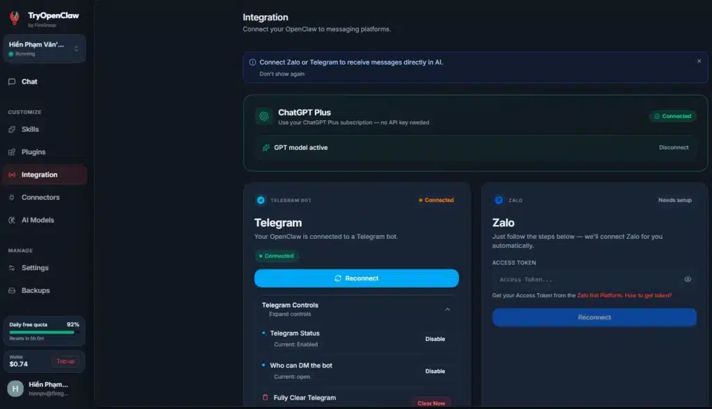 Dùng TryOpenClaw.io thay thế cho OpenClaw để setup AI Agent tự tạo content mạng xã hội