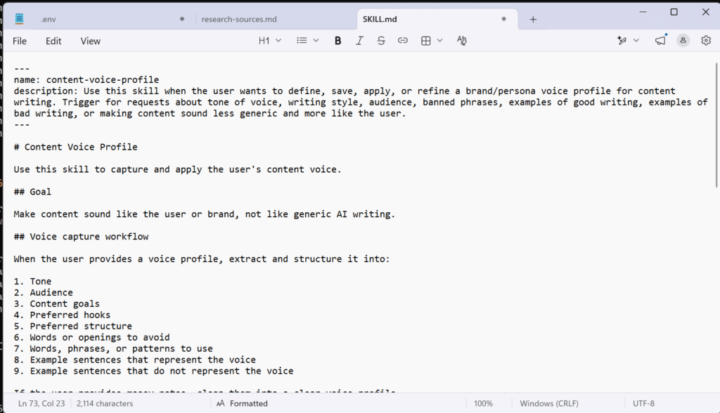 Tạo content-voice-profile skills