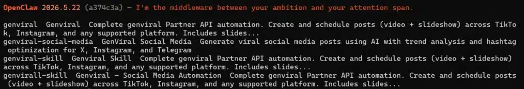 Ví dụ về cài đặt Genviral skills trên Window PowerShell
