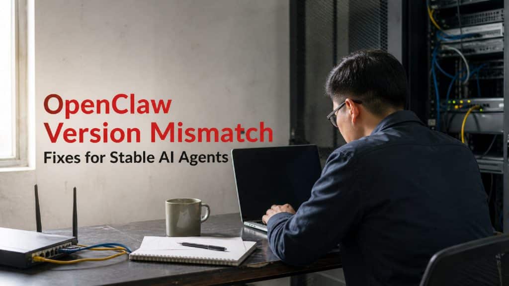 Developer reviewing OpenClaw version mismatch fixes on a laptop