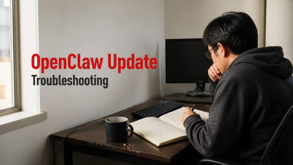 Developer reviewing OpenClaw update troubleshooting notes