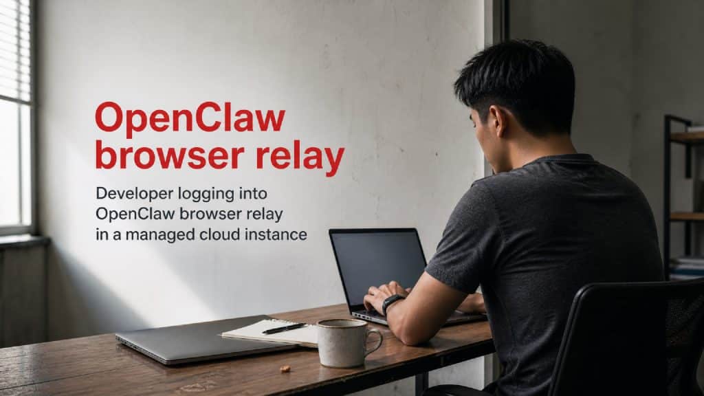 Developer logging into OpenClaw browser relay in a managed cloud instance