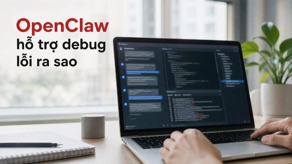 Laptop hiển thị AI agent đang phân tích lỗi code